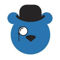 Illustration of a blue bear head wearing a bowler hat and monocle
