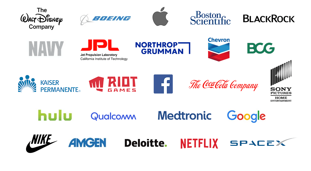 Logo cloud, includes Apple, JPL, Disney, Hulu, Nike among others