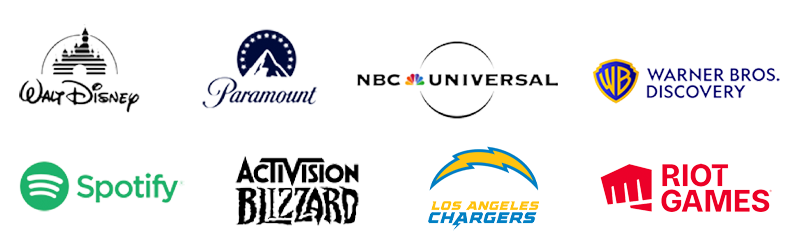 Logos including Disney, Paramount, Riot games