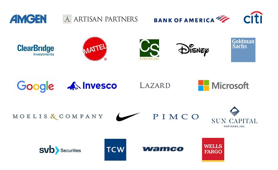 MBA FInance recruiting companies. Including Google, Amgen, Microsoft, Mattel and more